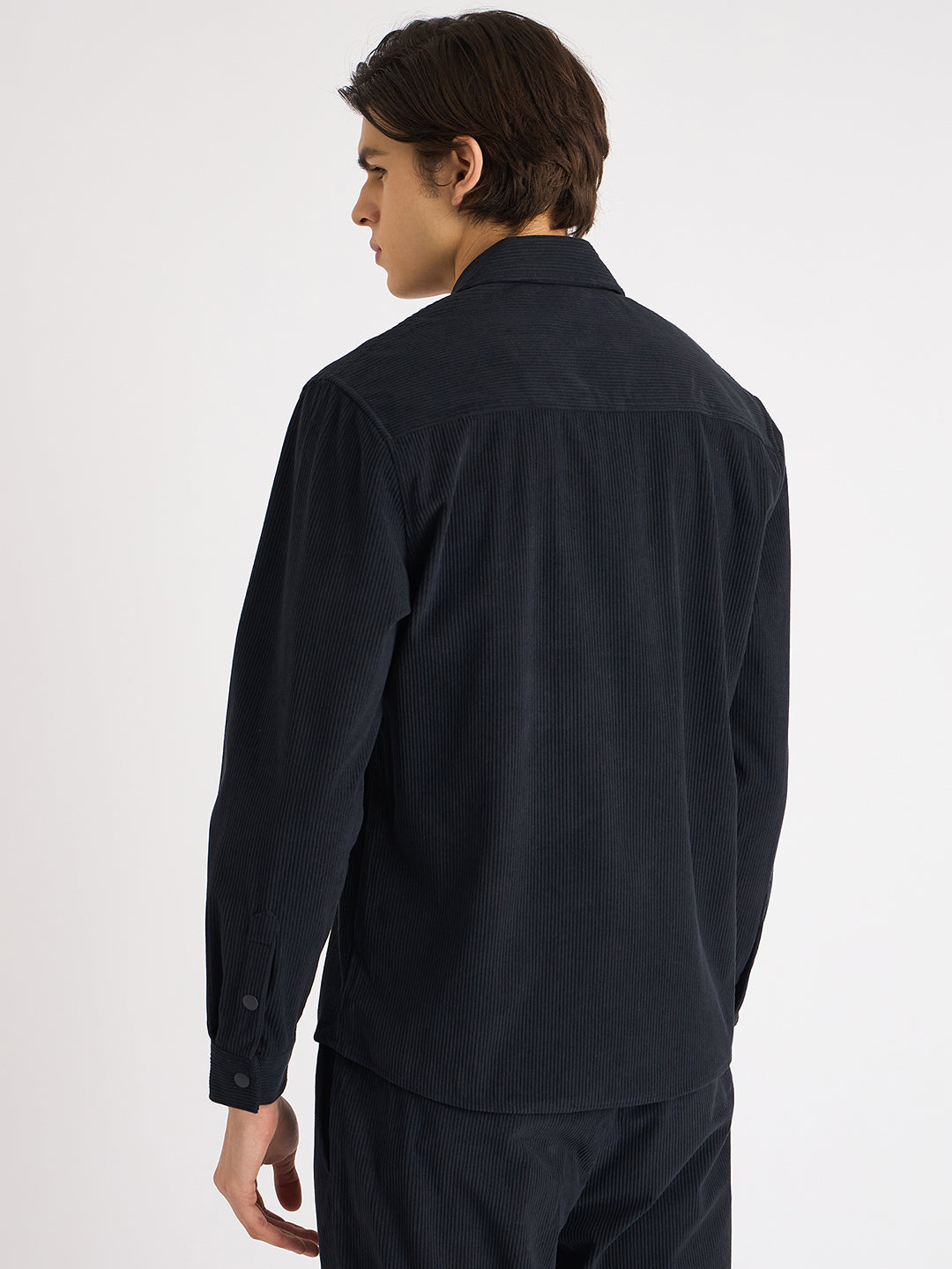 Antony Morato Men Blue Solid Spread Collar Full Sleeves Corduroy Shirt