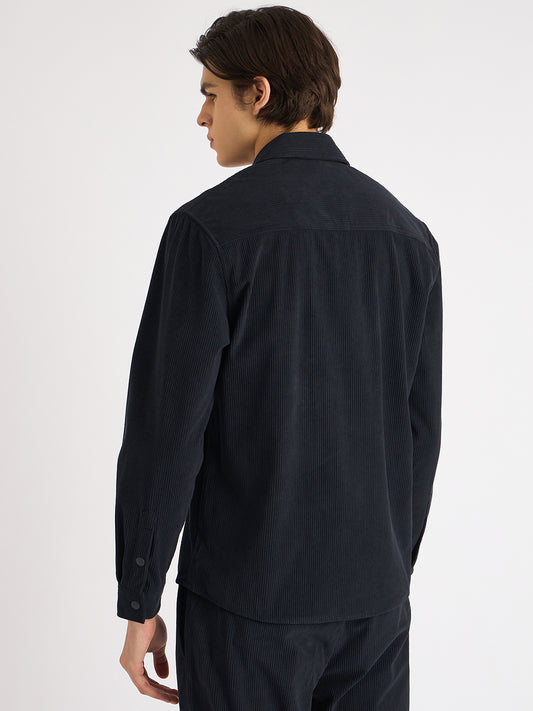Antony Morato Men Blue Solid Spread Collar Full Sleeves Corduroy Shirt