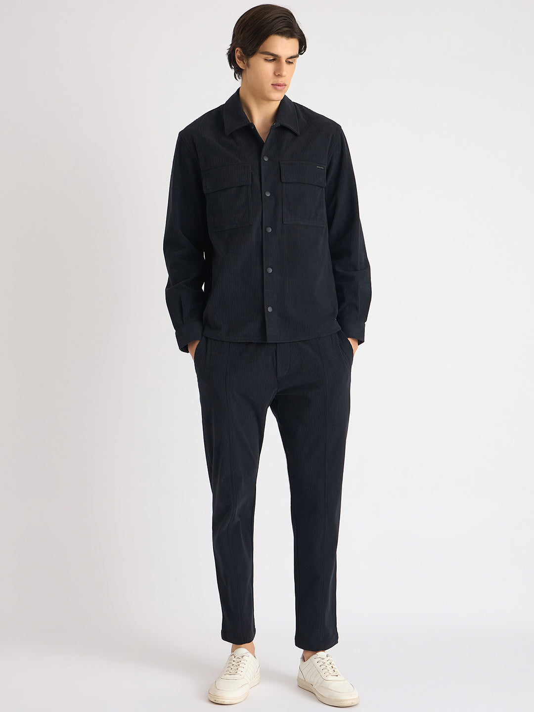 Antony Morato Men Blue Solid Spread Collar Full Sleeves Corduroy Shirt