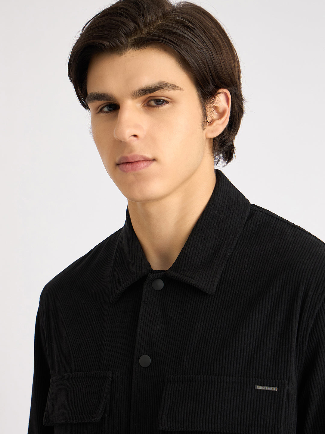 Antony Morato Men Black Solid Spread Collar Full Sleeves Corduroy Shirt