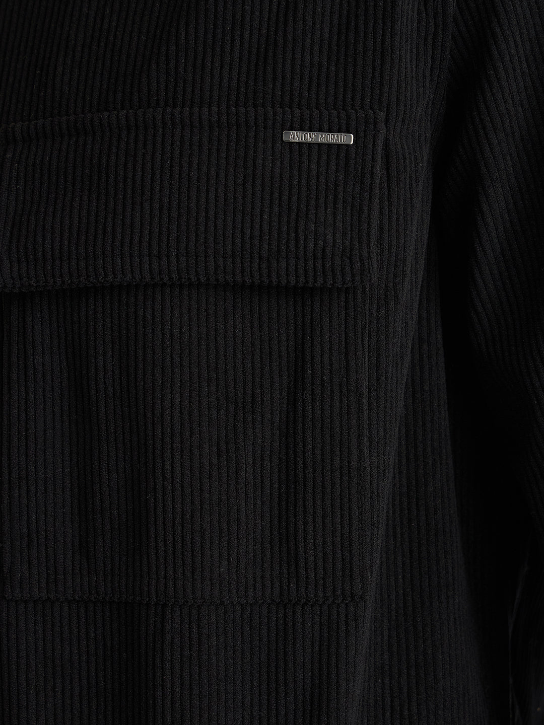 Antony Morato Men Black Solid Spread Collar Full Sleeves Corduroy Shirt