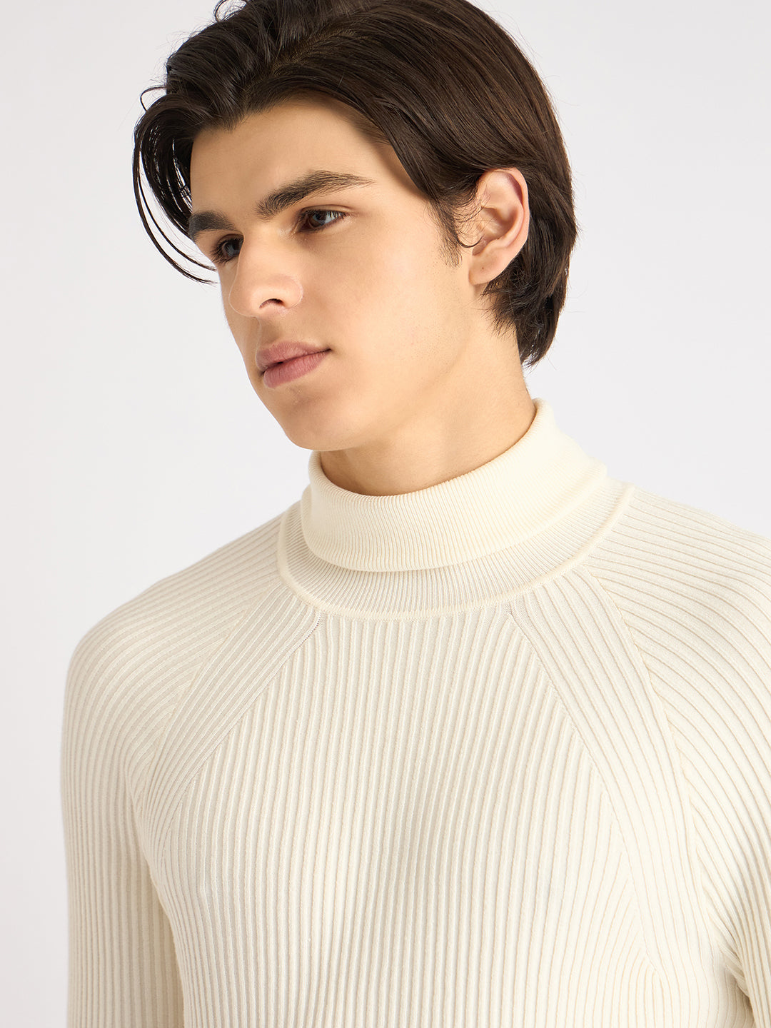 Antony Morato Men Cream Solid Turtle Neck Full Sleeves Sweater