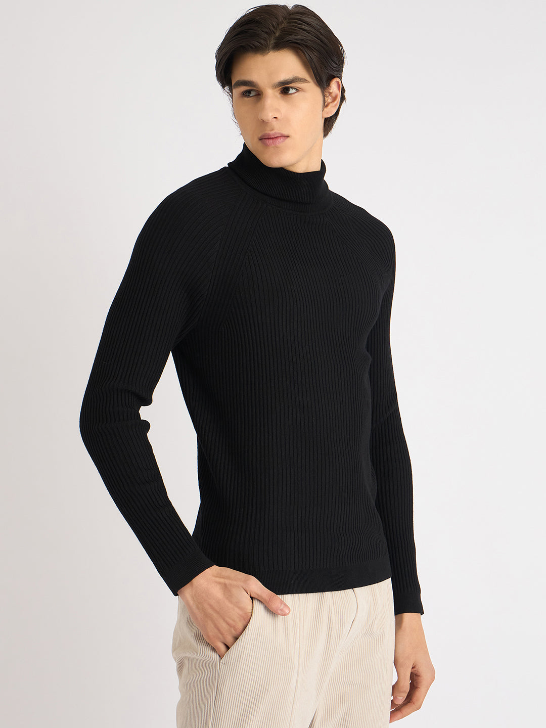 Antony Morato Men Black Solid Turtle Neck Full Sleeves Sweater