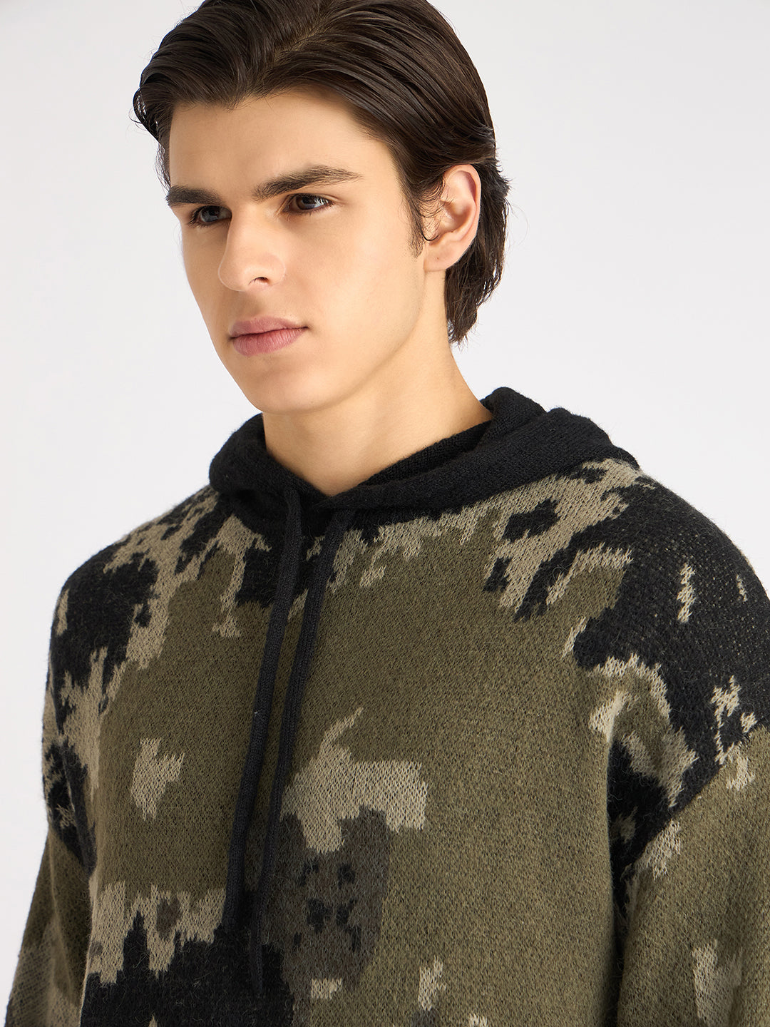Antony Morato Men Green Printed Hooded Full Sleeves Sweater