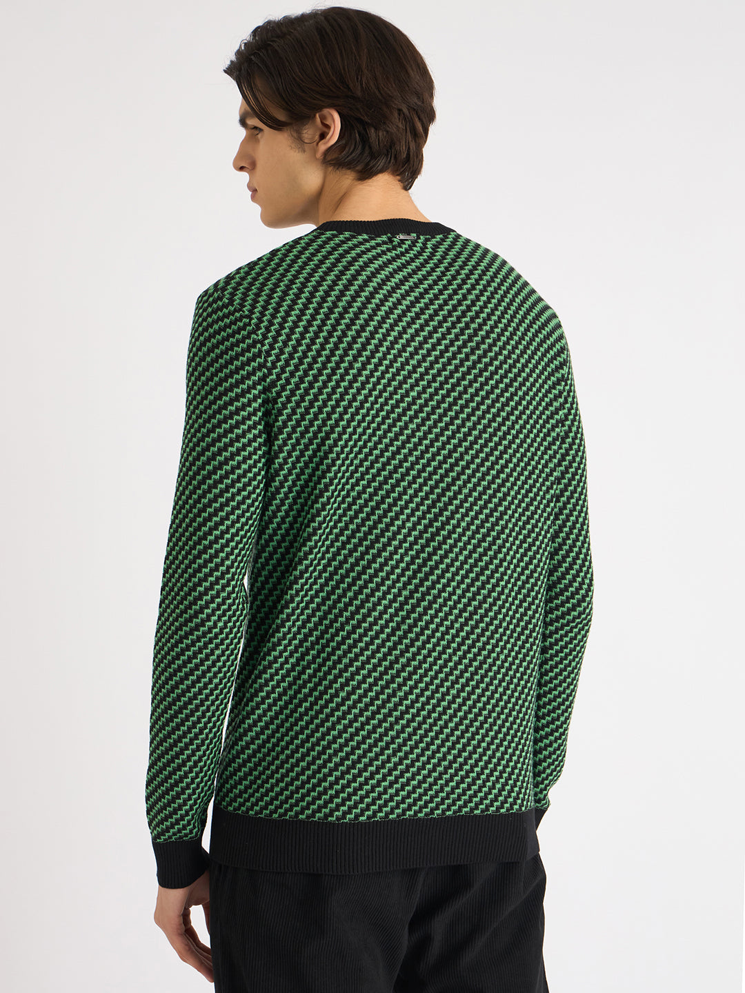 Antony Morato Men Green Self Design Round Neck Full Sleeves Sweater