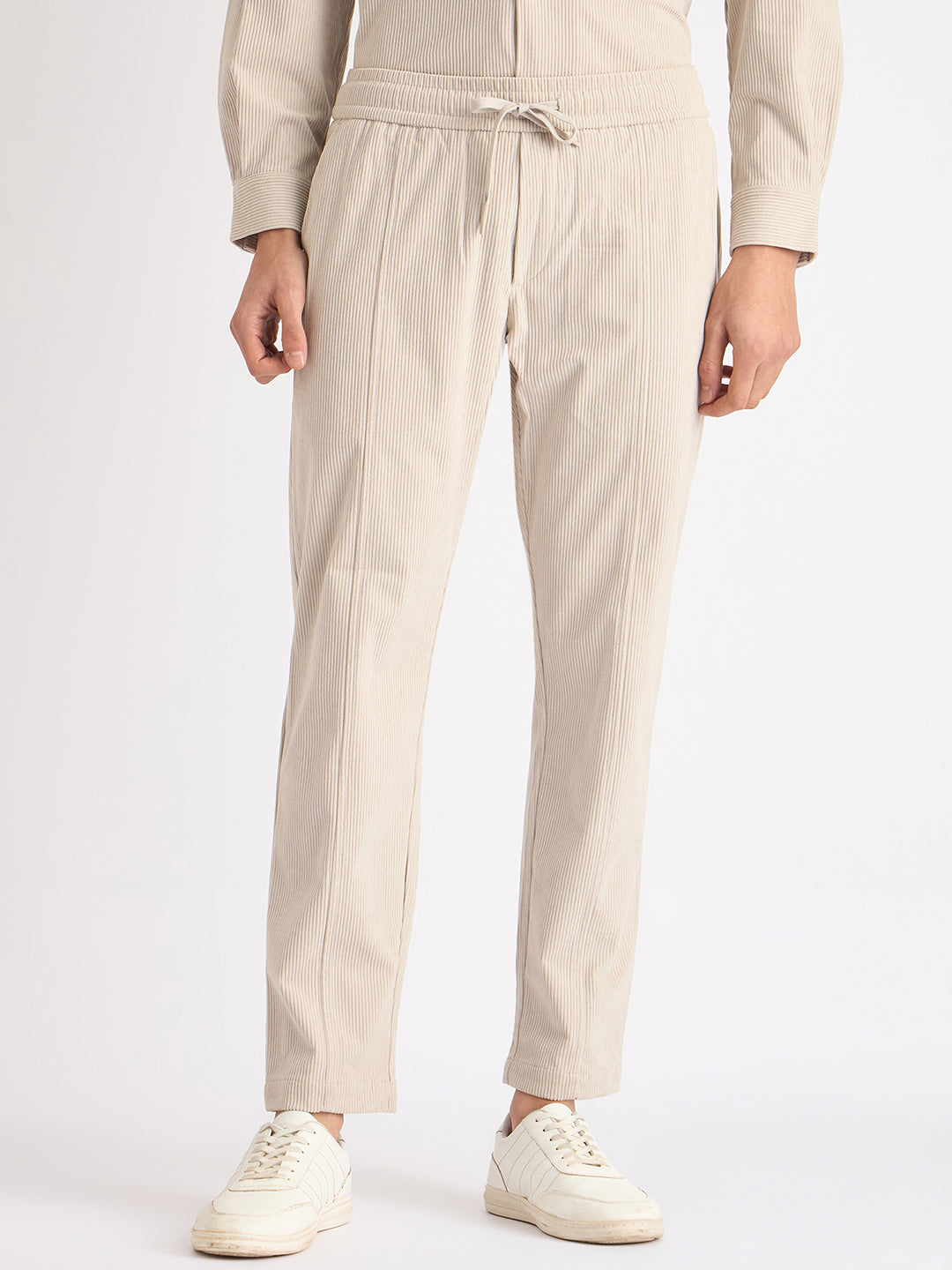 Antony Morato Men Beige Solid Slim Fit Corduroy Trouser