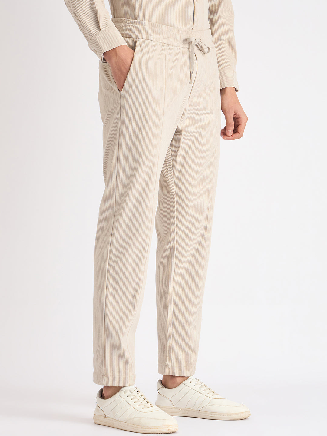 Antony Morato Men Beige Solid Slim Fit Corduroy Trouser