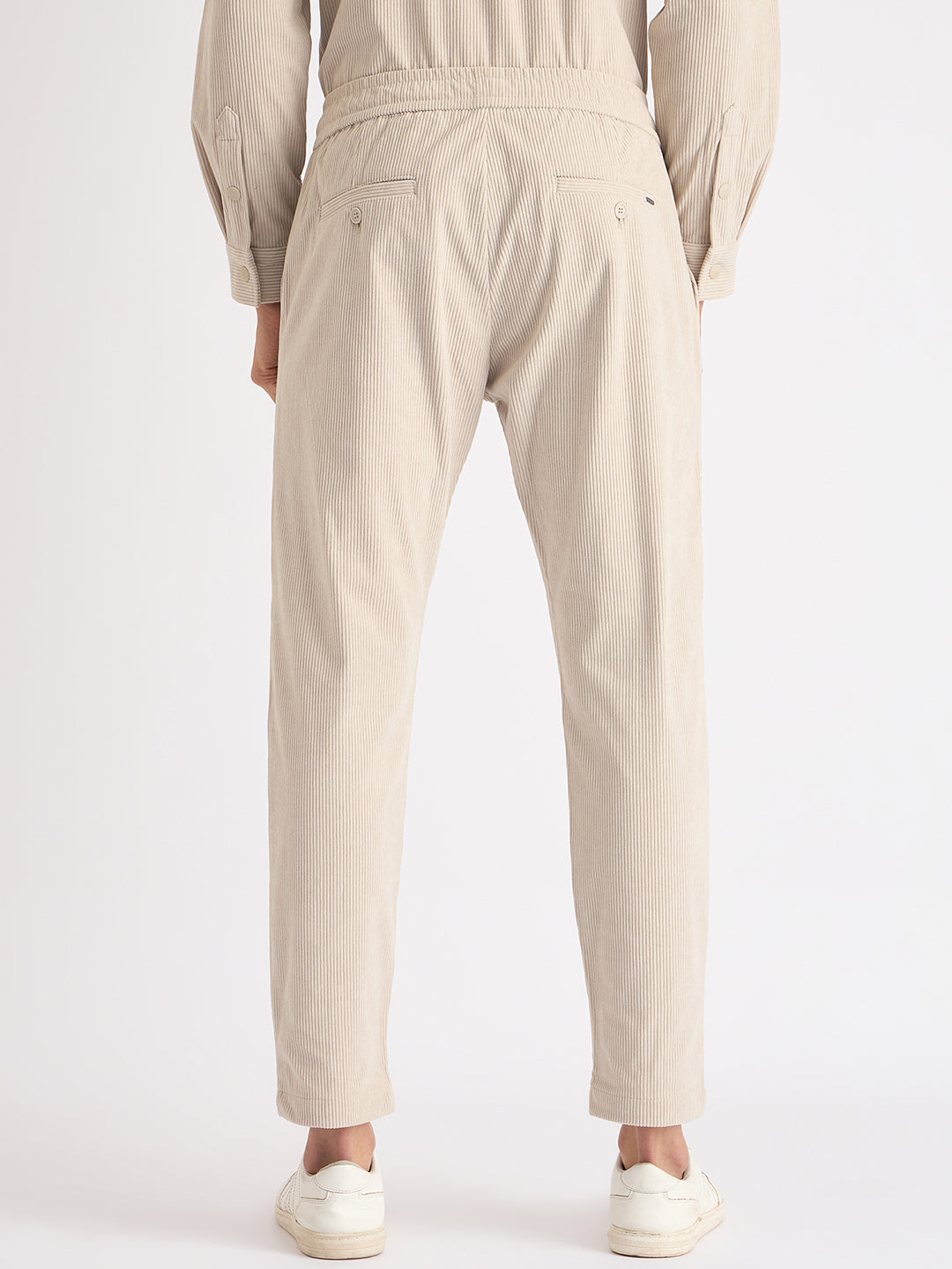 Antony Morato Men Beige Solid Slim Fit Corduroy Trouser
