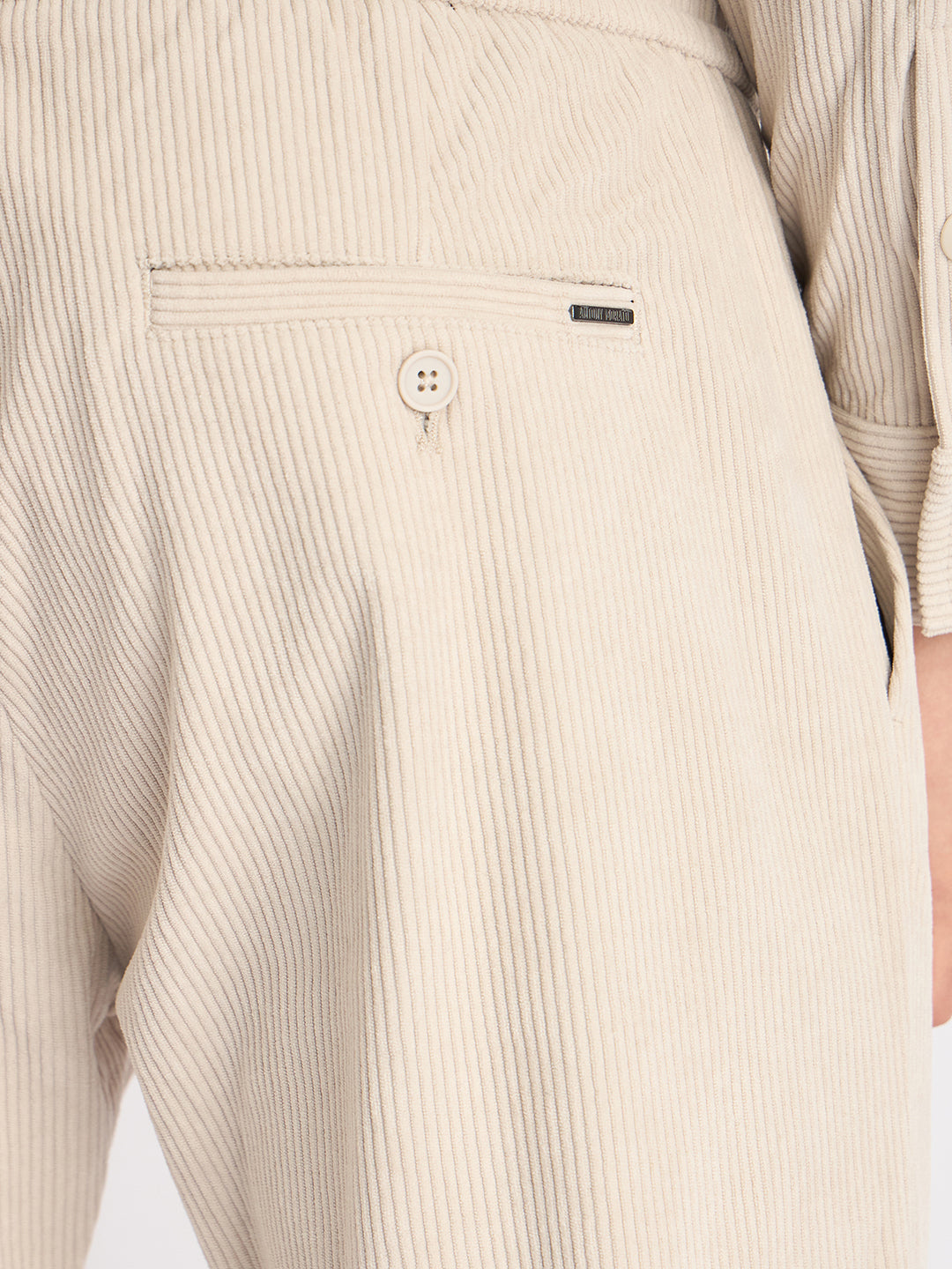 Antony Morato Men Beige Solid Slim Fit Corduroy Trouser