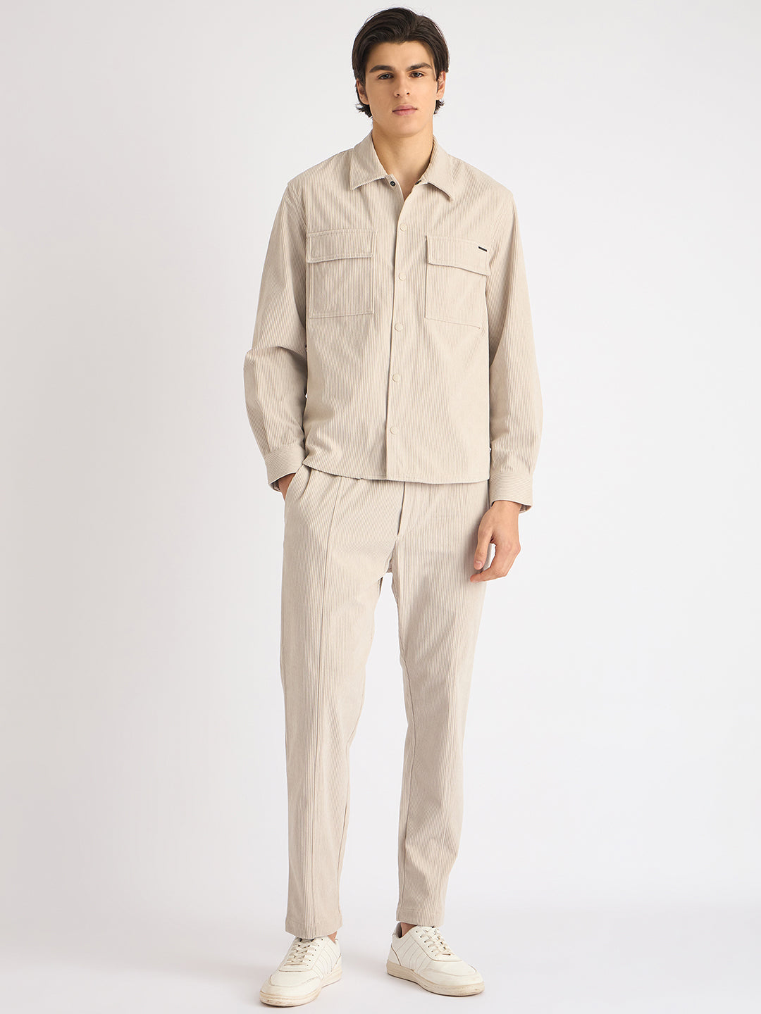 Antony Morato Men Beige Solid Slim Fit Corduroy Trouser