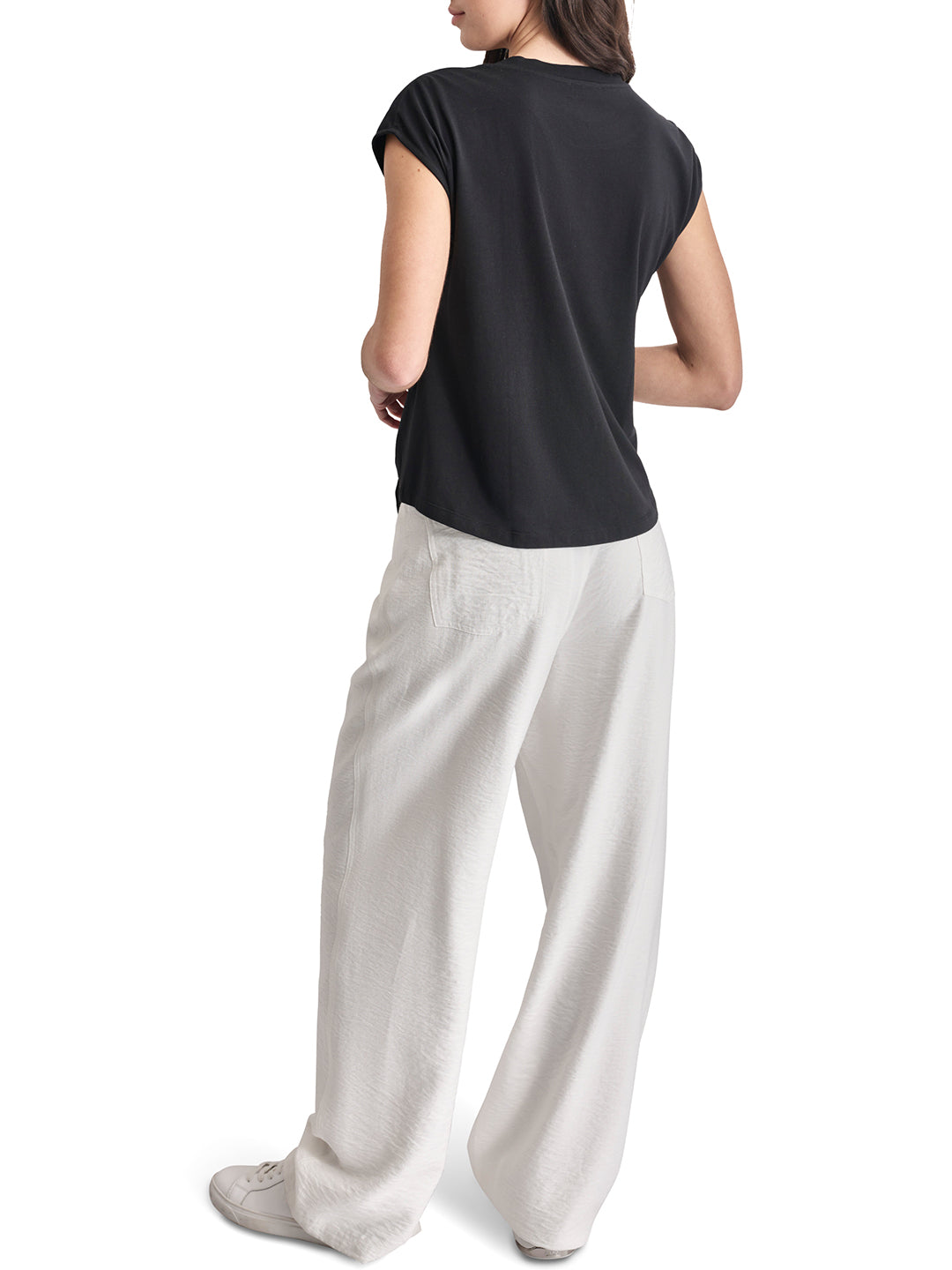 Dkny Women Black Embellished Round Neck Short Sleeves Tshirt