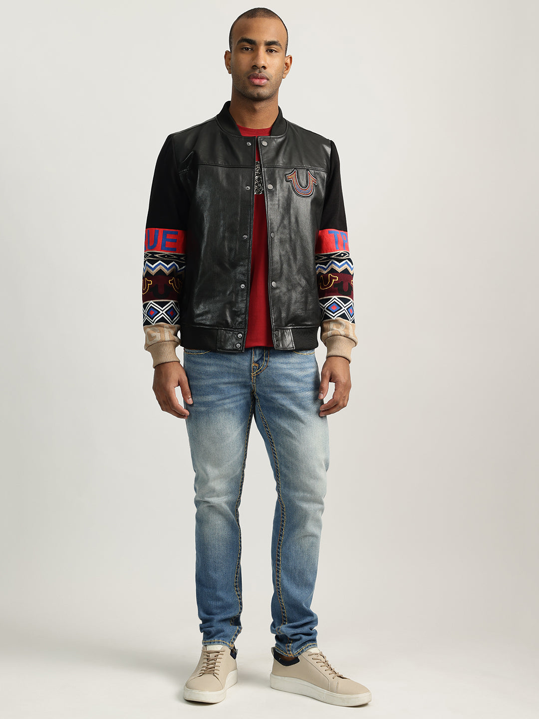 Shop True Religion Men Black Solid Stand Collar Full Sleeves