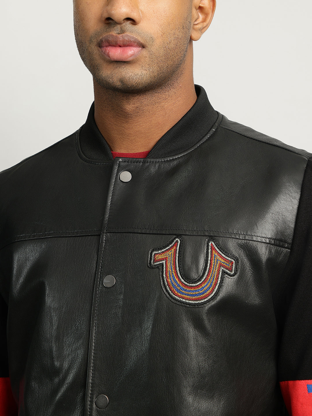 Shop True Religion Men Black Solid Stand Collar Full Sleeves