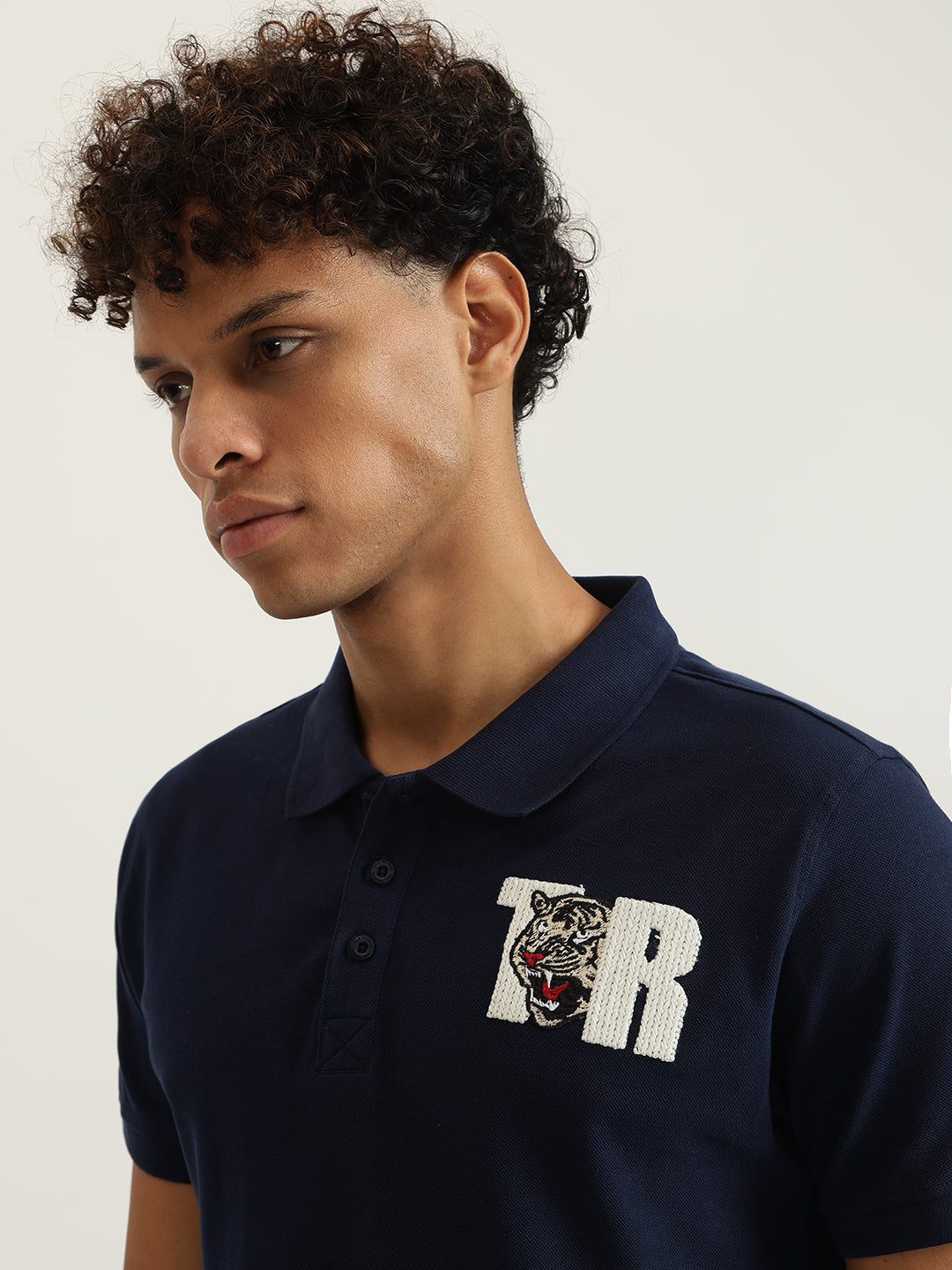 True Religion Men Navy Blue Solid Collared Short Sleeves Polo T-Shirt