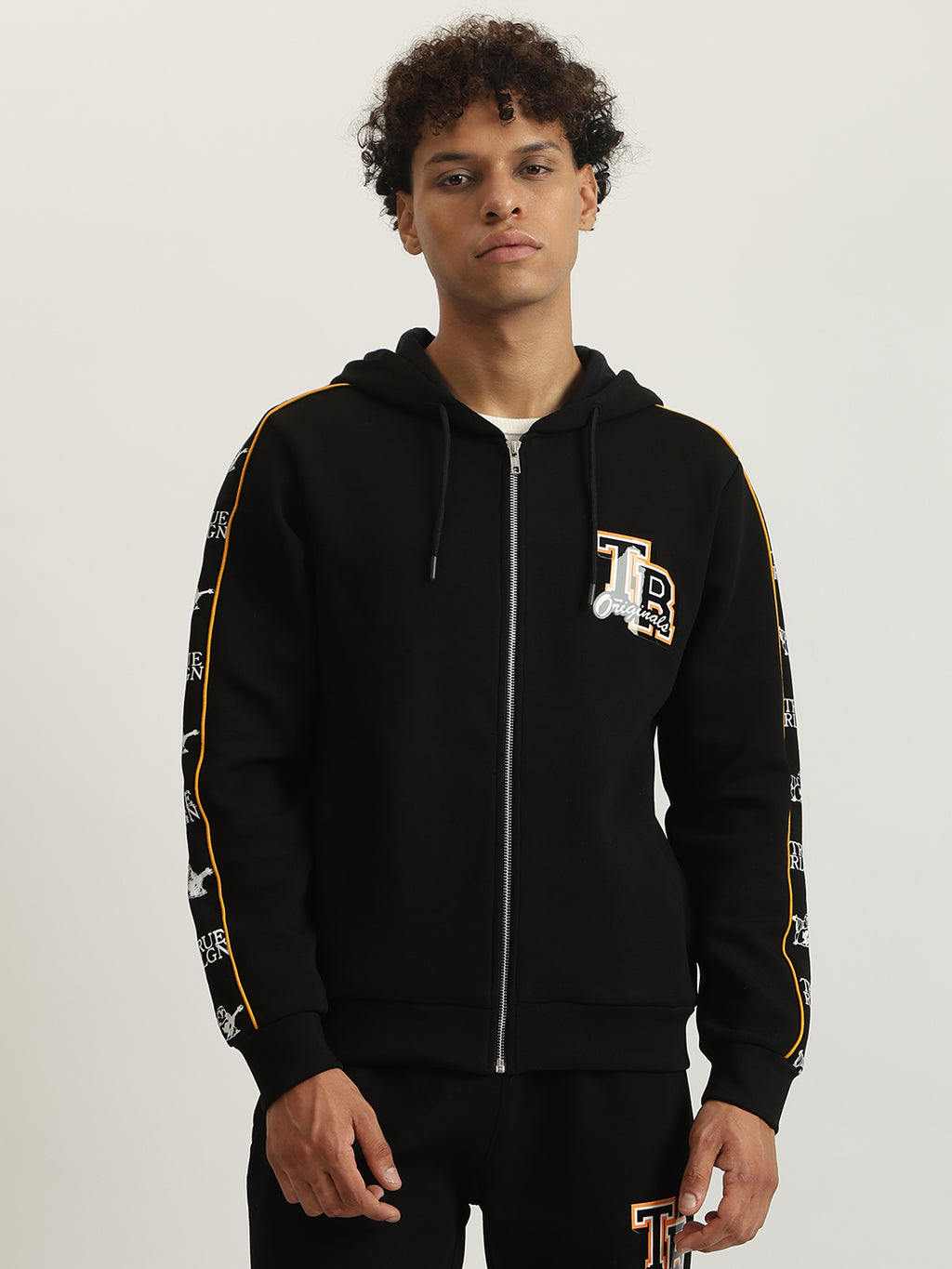 Shop True Religion Men Solid Hooded Full Sleeves Zip Through