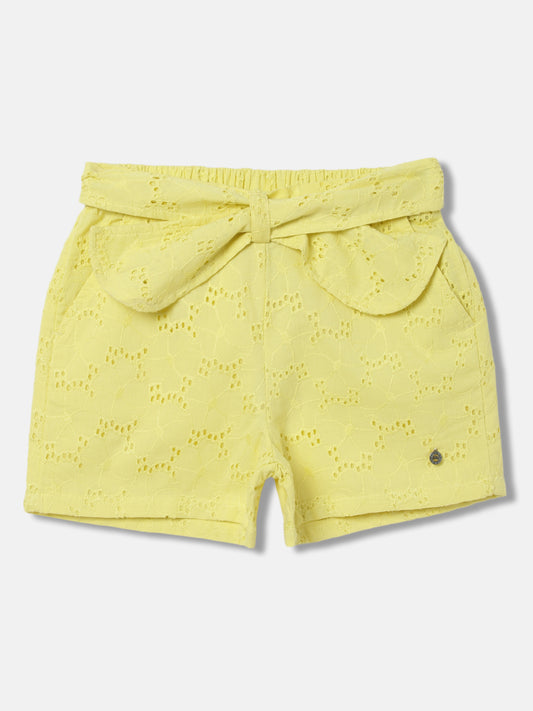 Elle Girls Yellow Self-Design Relaxed Fit Shorts