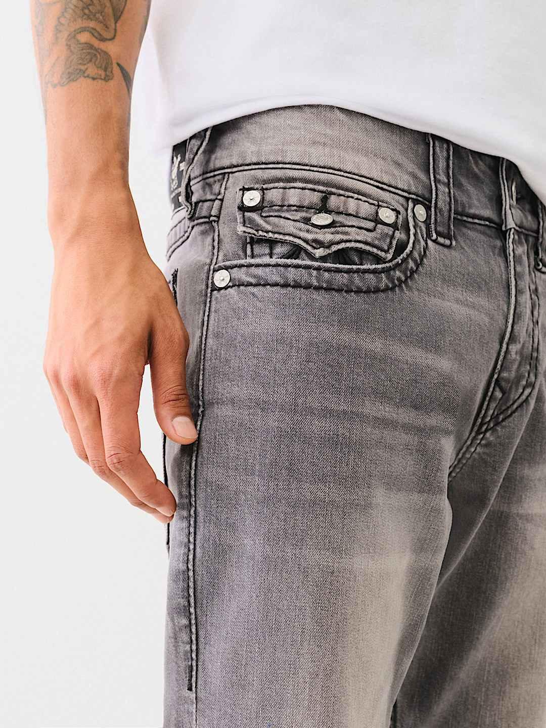 Shop True Religion Big T Ricky Straight Fit Grey Mid Rise Washed