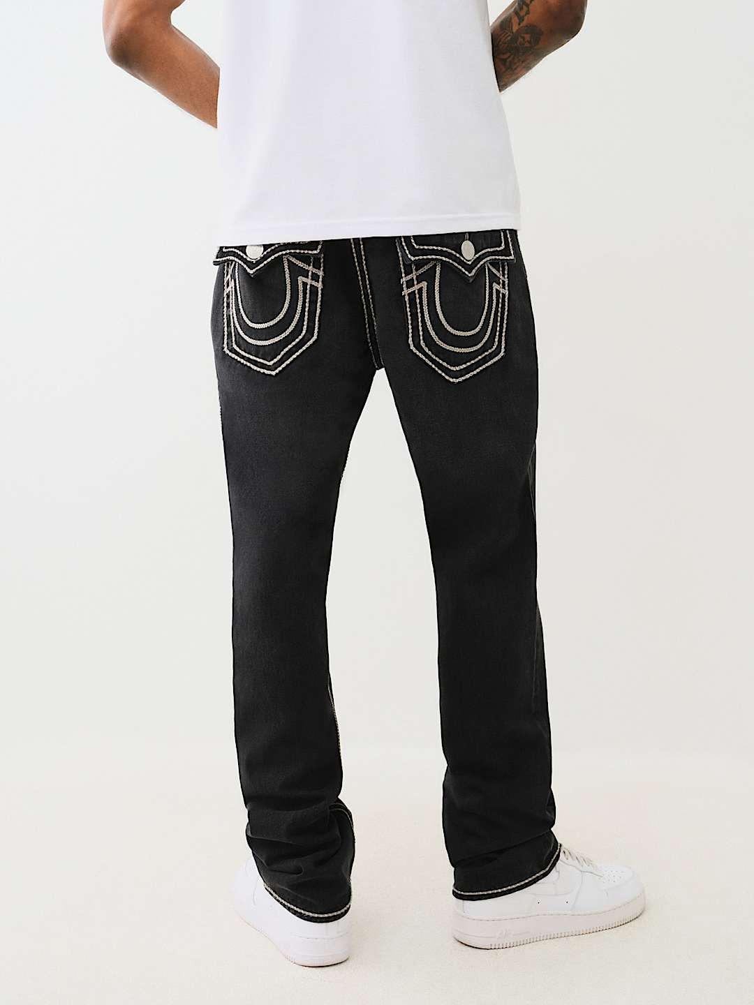 Shop True Religion Rope Stitch Ricky Straight Fit Black Mid Rise