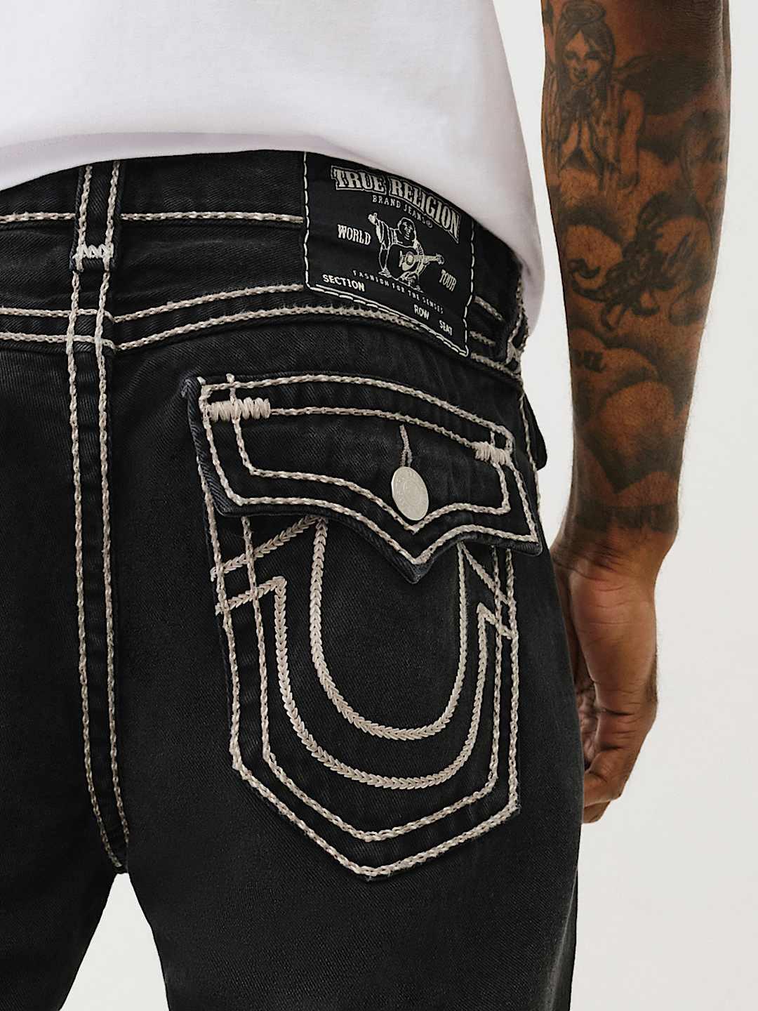 True Religion Men ROPE STITCH Ricky Straight Fit Pure Cotton Mid Rise Jeans