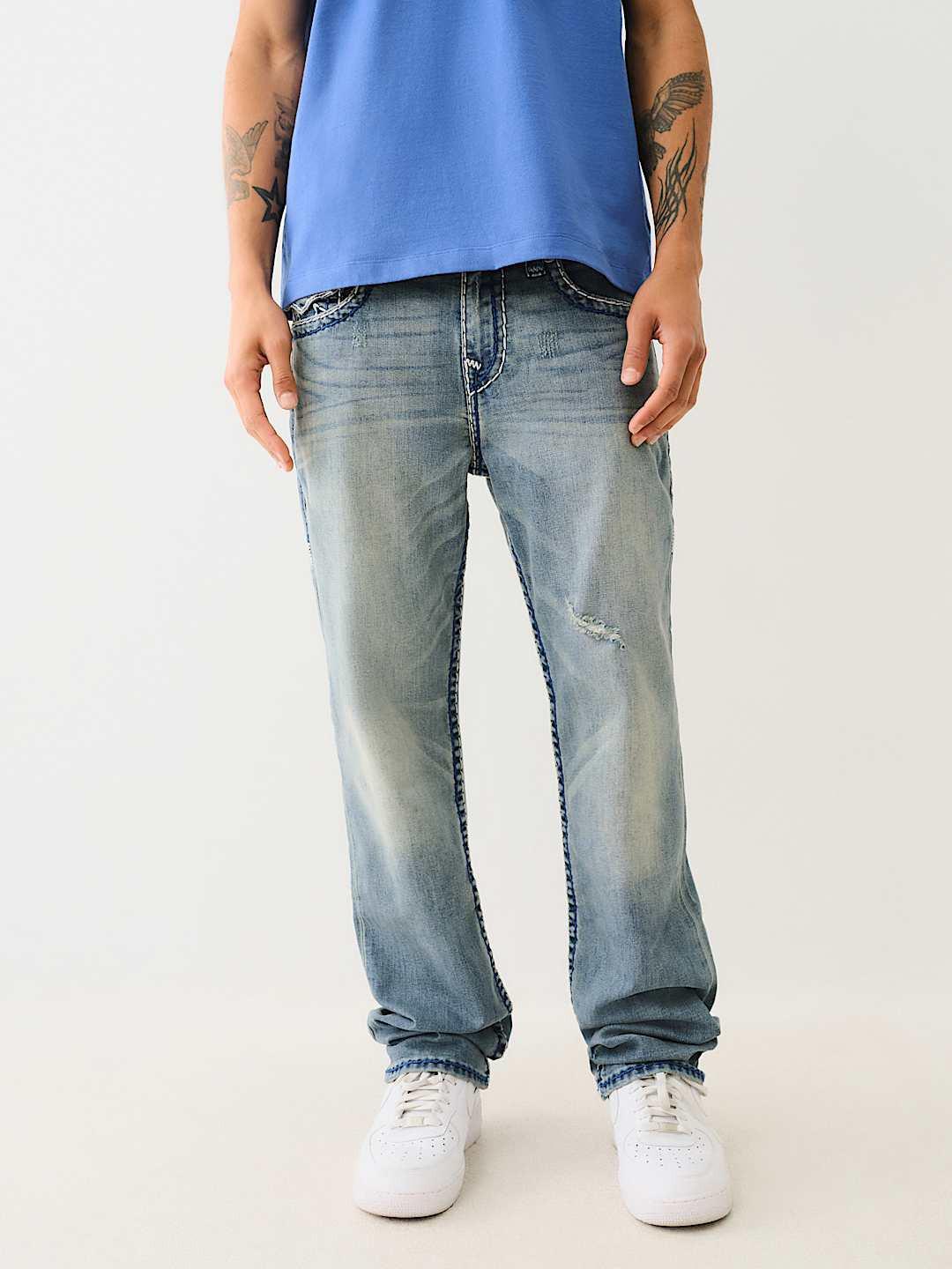 True Religion Men SUPER T Ricky Straight Fit Medium Wash Jeans