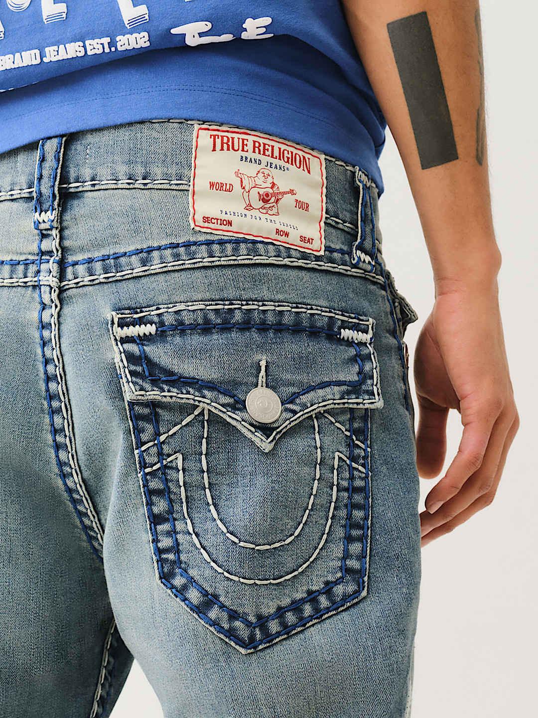 True Religion Men SUPER T Ricky Straight Fit Medium Wash Jeans