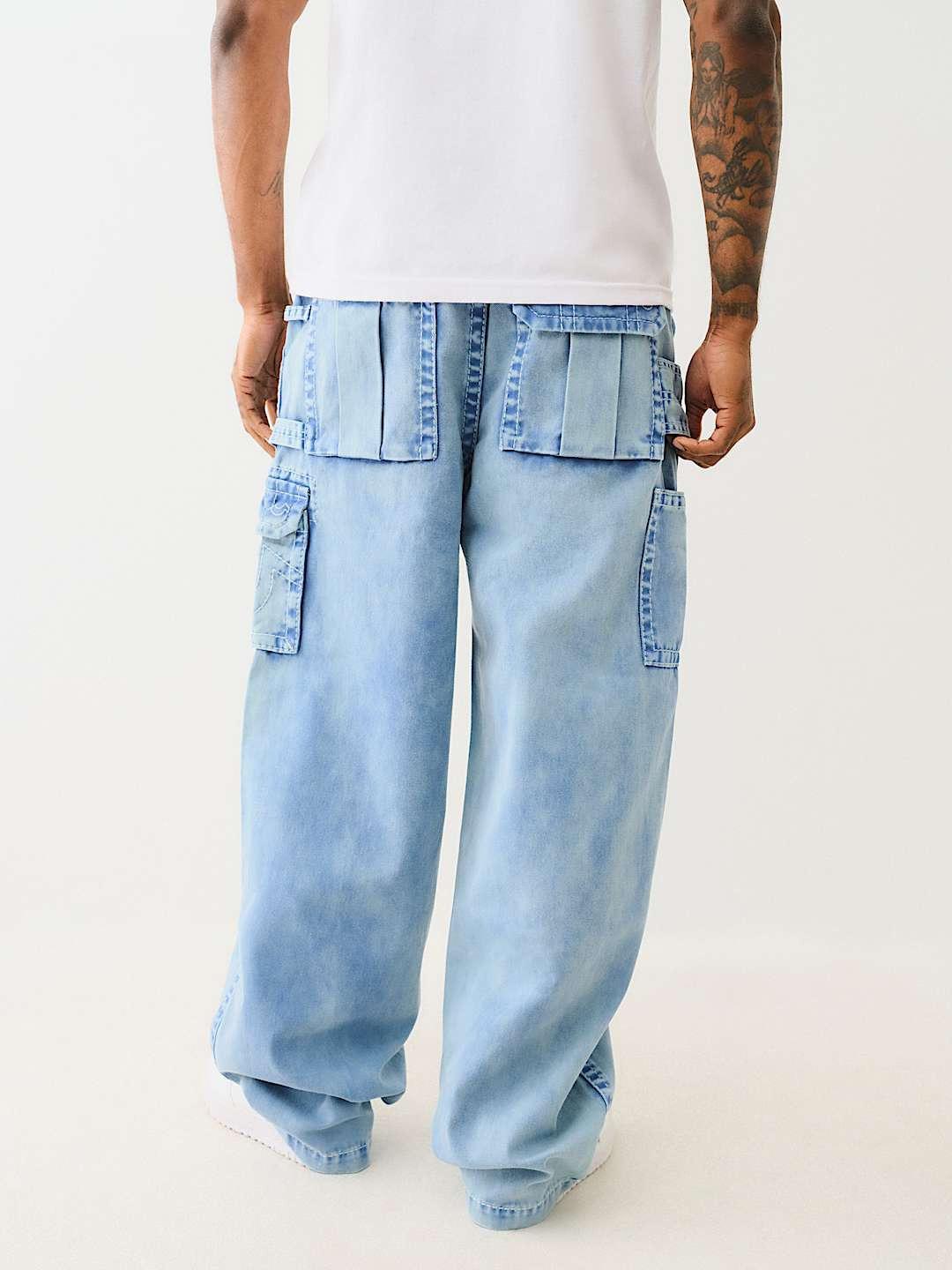 True Religion Men Blue Oversize Fit Washed Trouser
