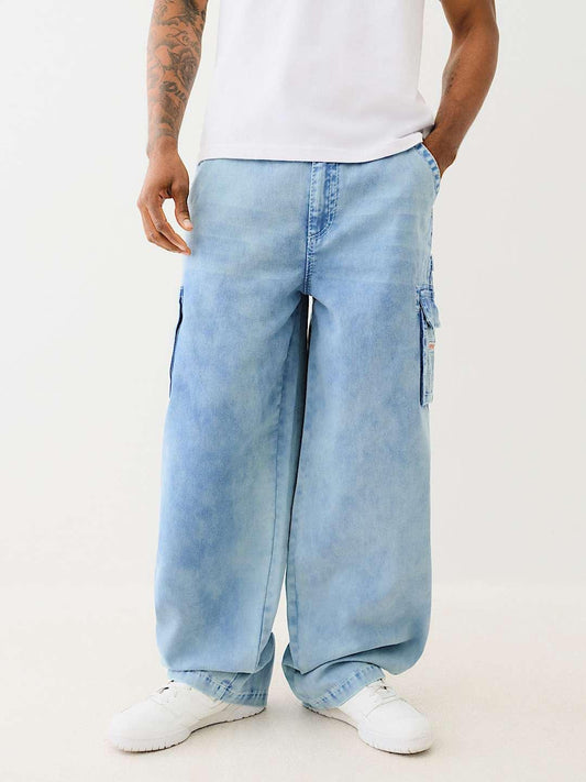 True Religion Men Blue Oversize Fit Washed Trouser