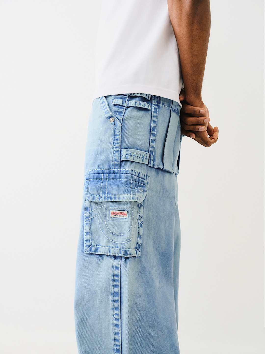 True Religion Men Blue Oversize Fit Washed Trouser