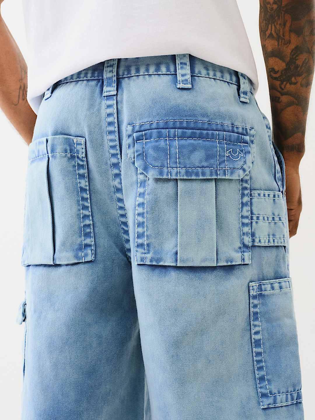 True Religion Men Blue Oversize Fit Washed Trouser