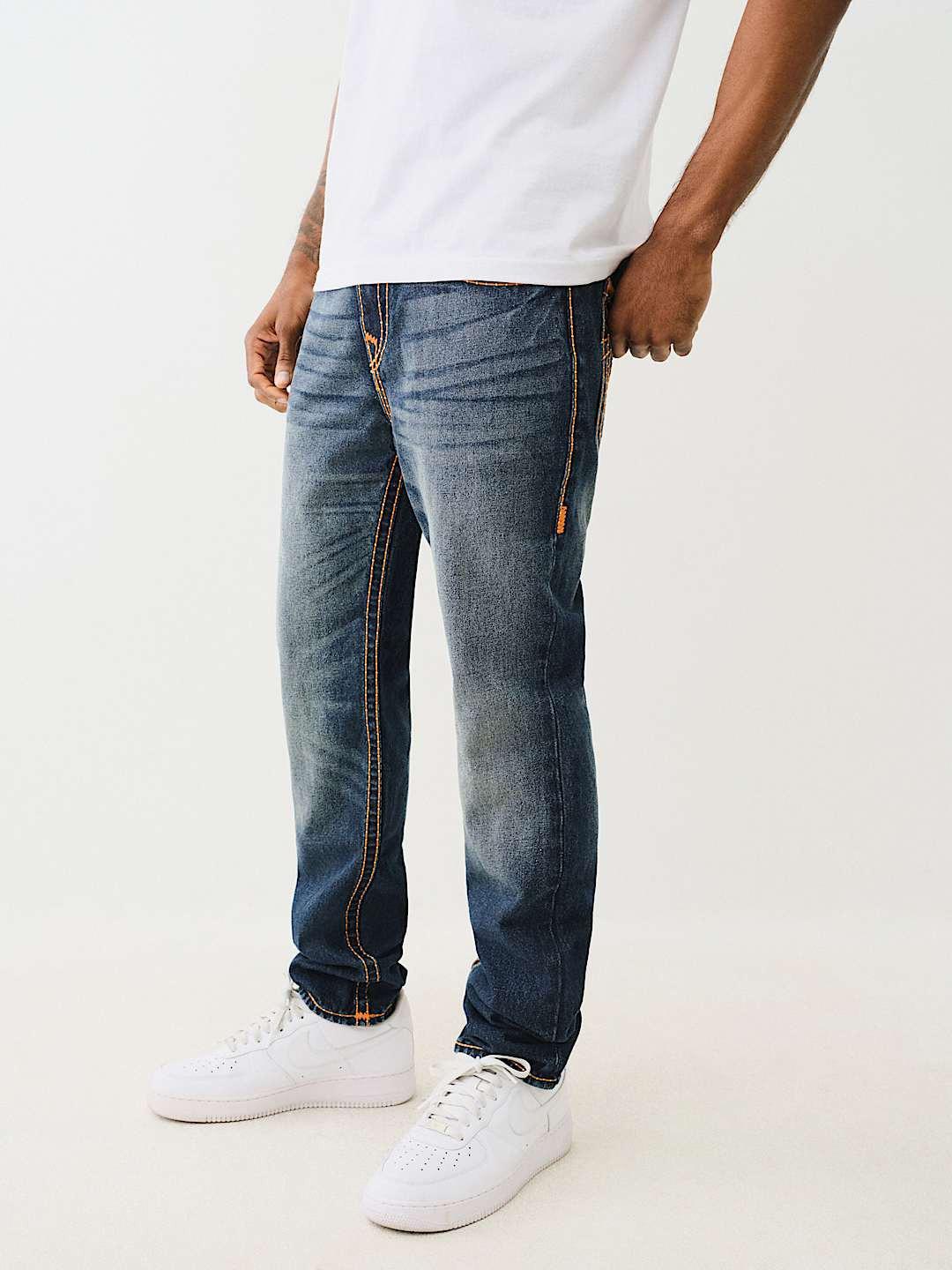 True Religion Men Pickstitch Rocco Slim Fit Dark Wash Jeans