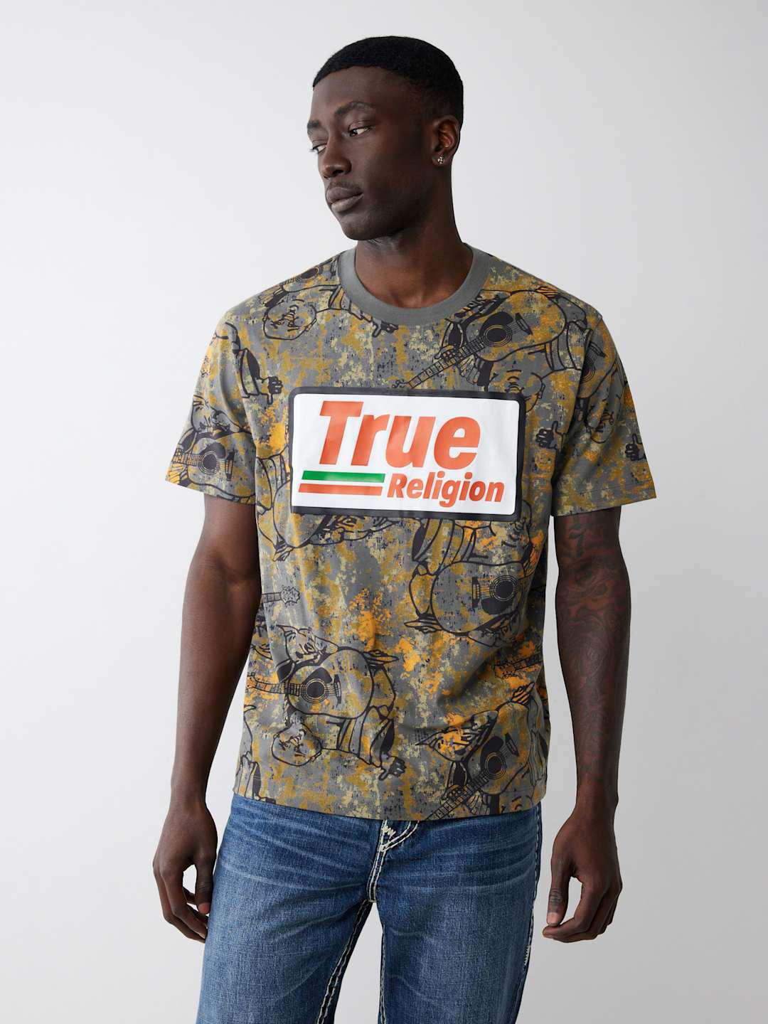 True Religion Men Multi Printed Round Neck TShirt