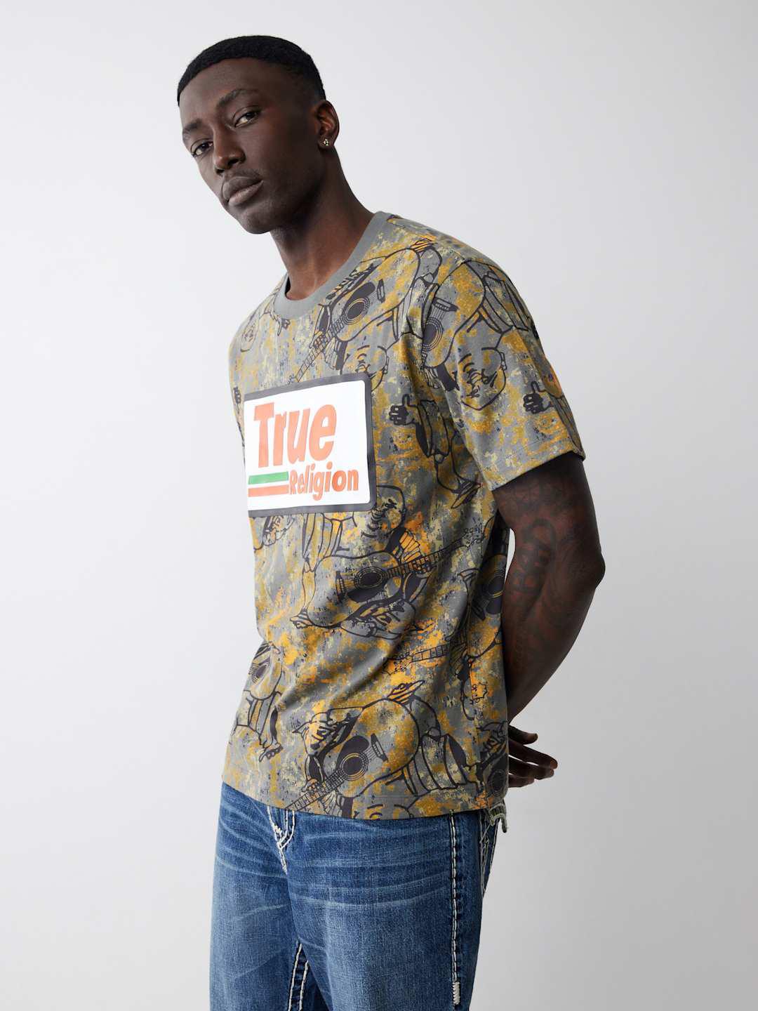 True Religion Men Multi Printed Round Neck TShirt