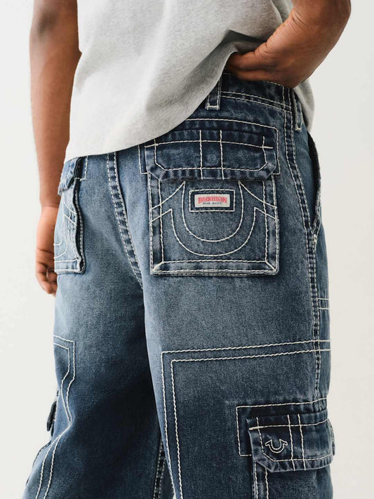 True Religion Men Blue Oversize Fit Washed Trouser