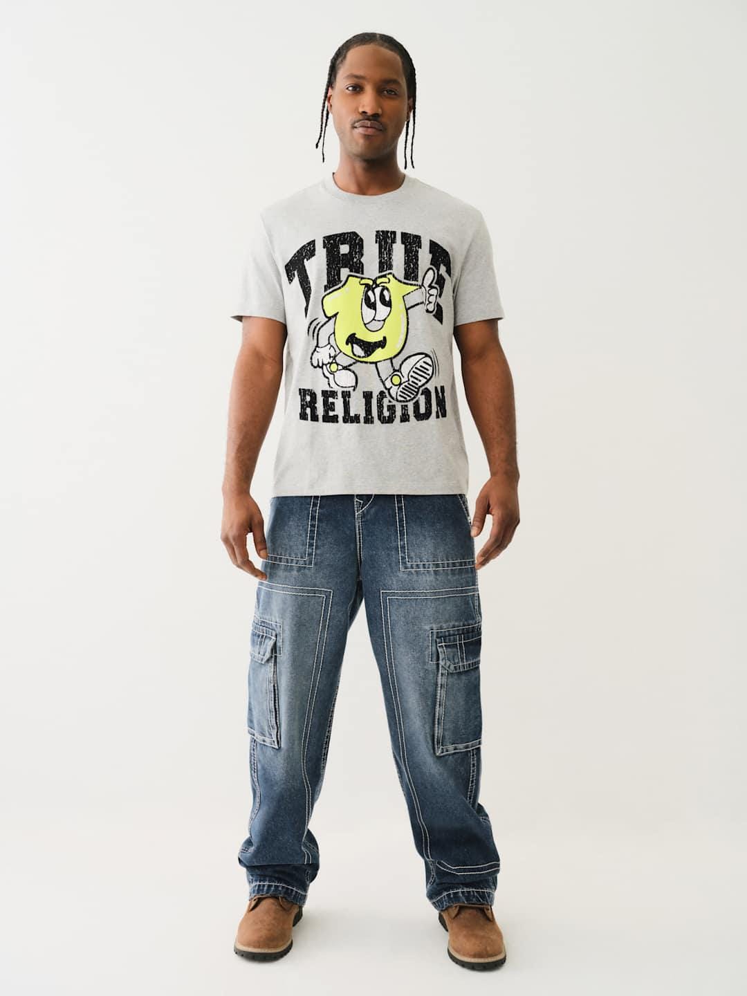 True Religion Men Blue Oversize Fit Washed Trouser