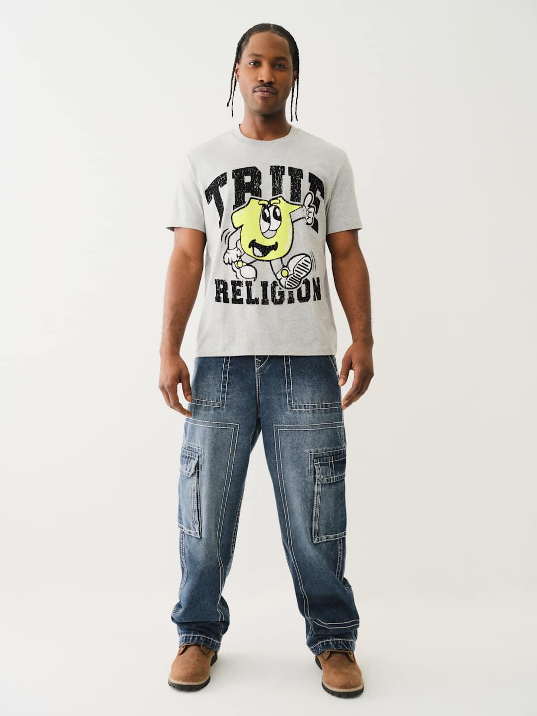 True Religion Men Blue Oversize Fit Washed Trouser