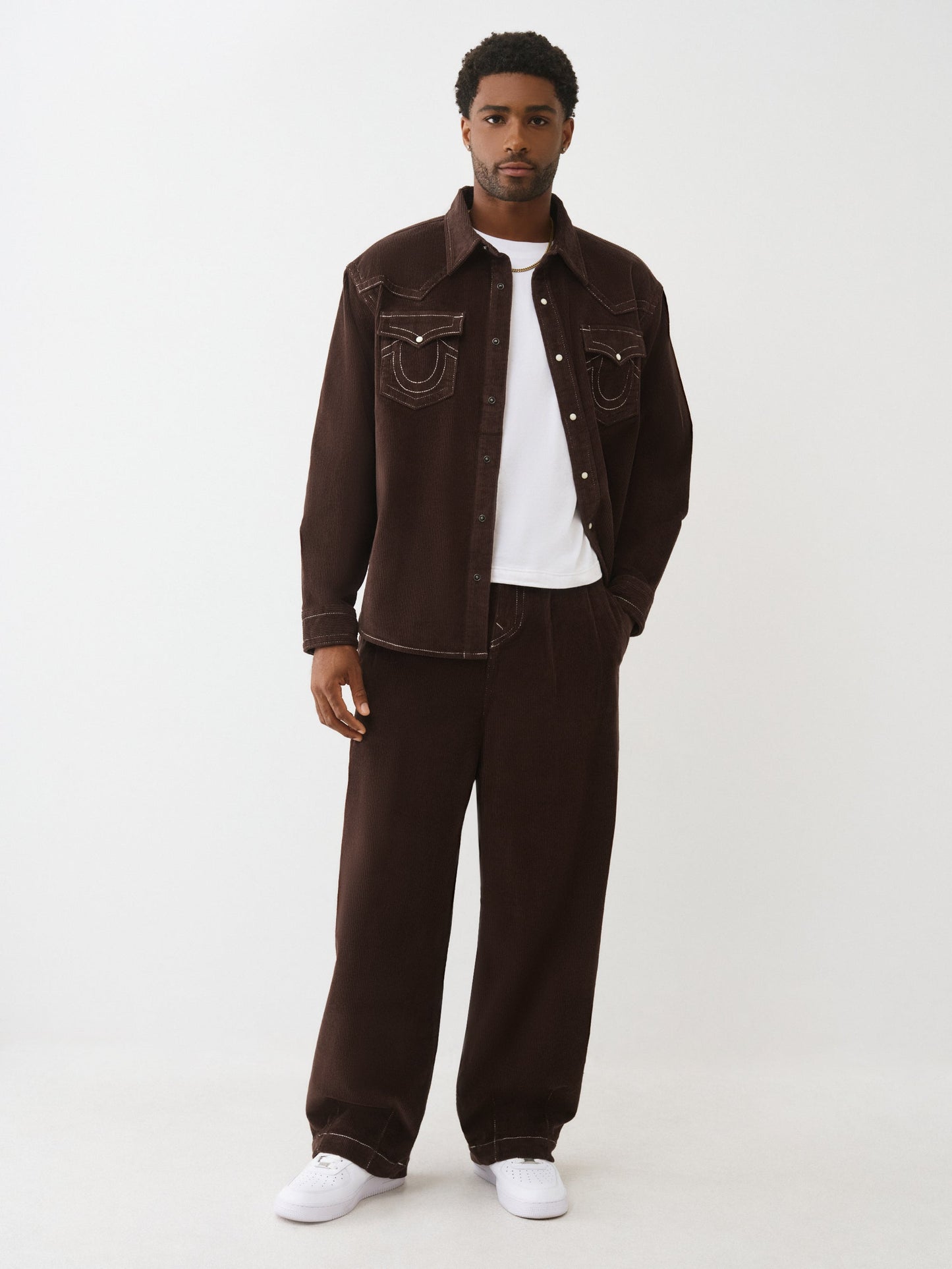 TRUE RELIGION Men Brown Cotton Solid Trouser