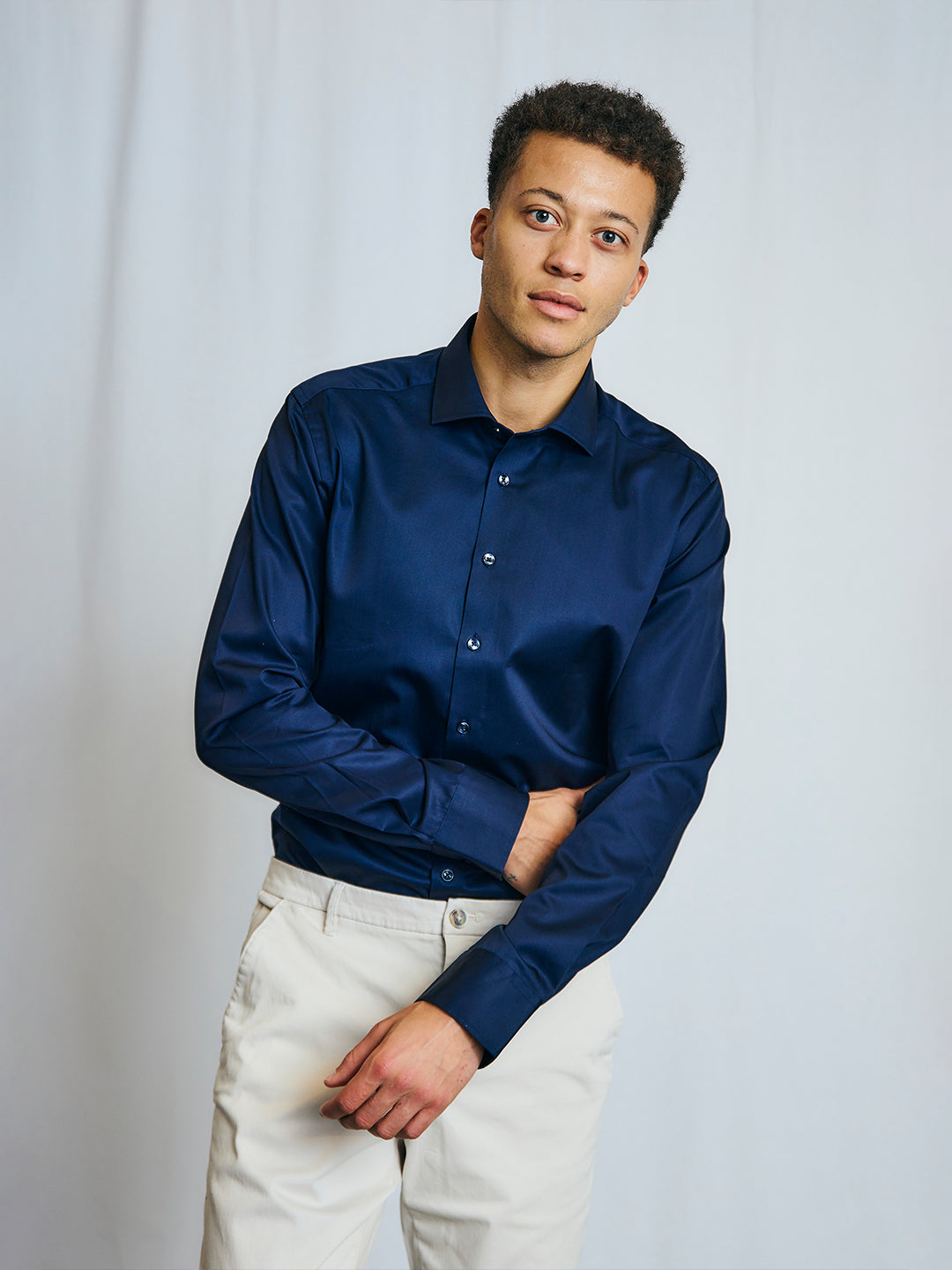 Bruun & Stengade Men Navy Solid Collar Shirt