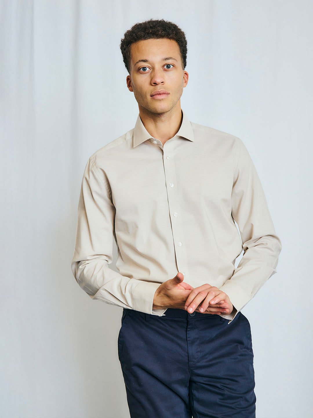 Bruun & Stengade Men Sand Solid Collar Shirt