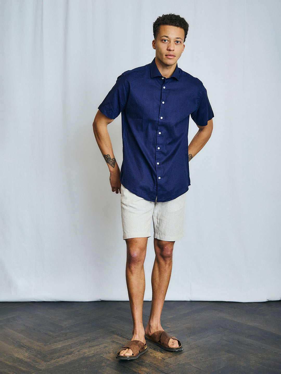 Bruun & Stengade Men Navy Solid Collar Shirt