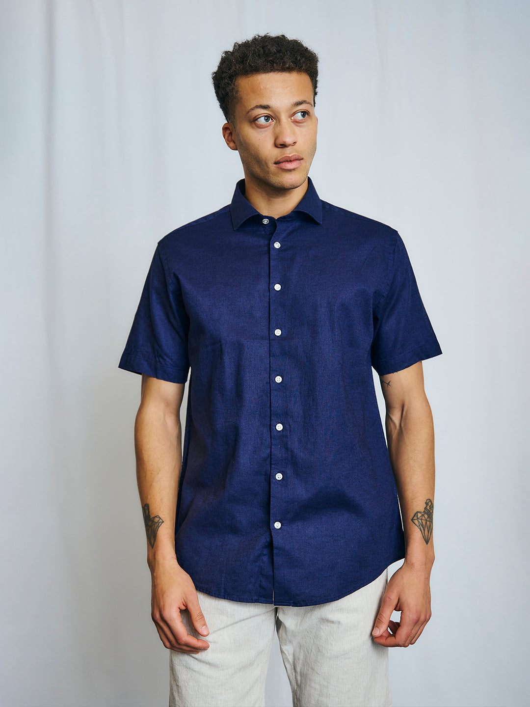 Bruun & Stengade Men Navy Solid Collar Shirt