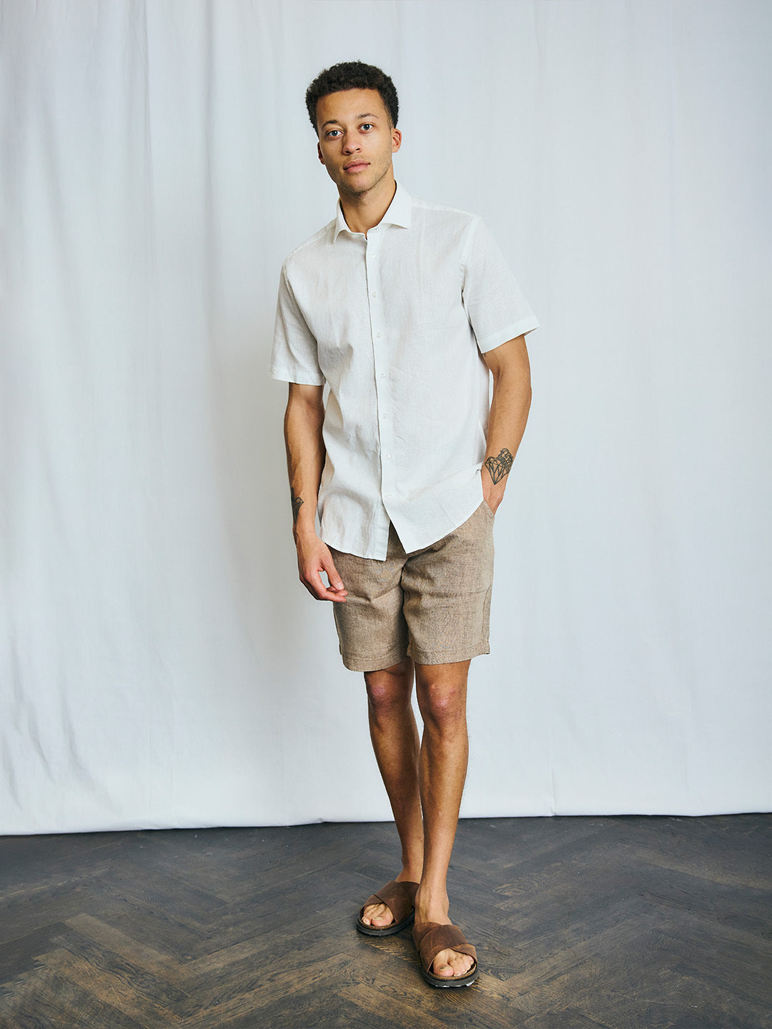 Bruun & Stengade Men White Solid Collar Shirt