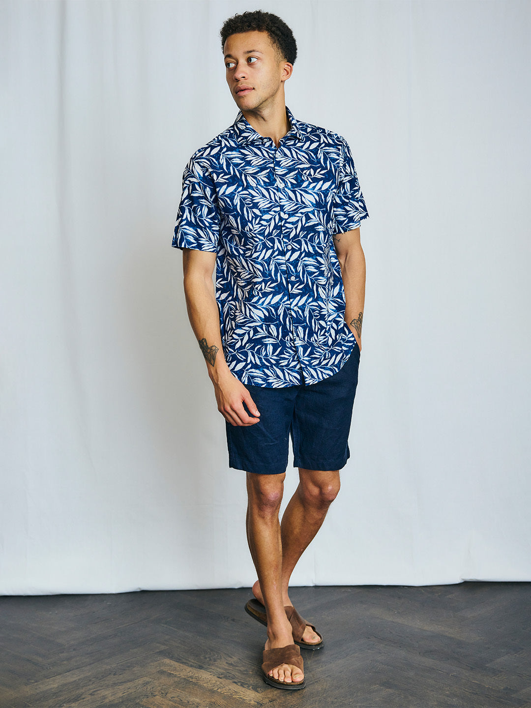 Bruun & Stengade Men Navy Printed Collar Shirt