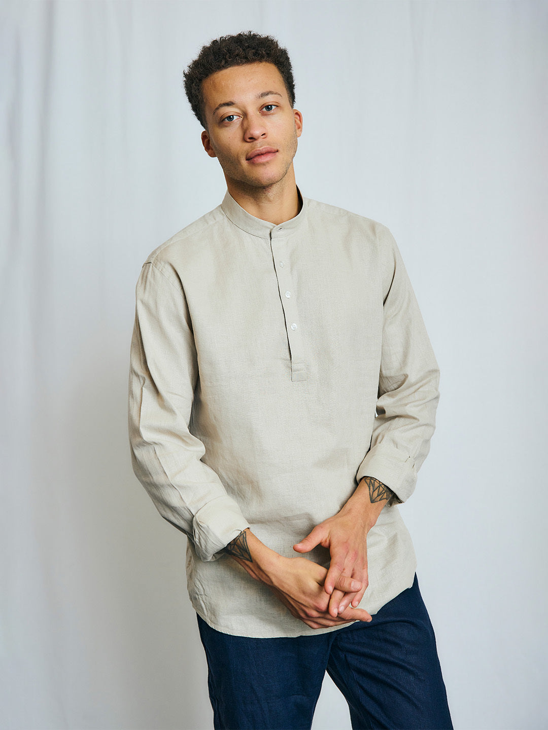 Bruun & Stengade Men Beige Kurta Collar Shirt