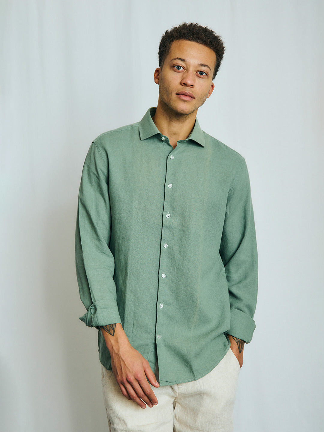 Bruun & Stengade Men Green Solid Collar Shirt