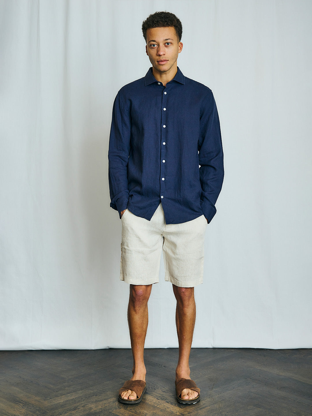 Bruun & Stengade Men Navy Solid Collar Shirt