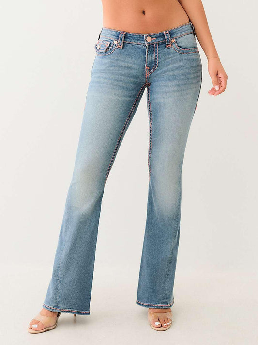 True Religion Super T Joey Flare Fit Blue Mid Rise Washed Jeans