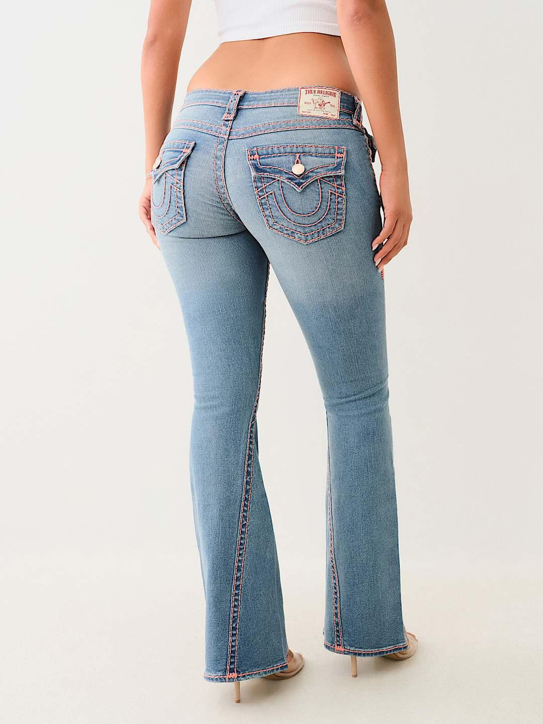 Shop True Religion Super T Joey Flare Fit Blue Mid Rise Washed
