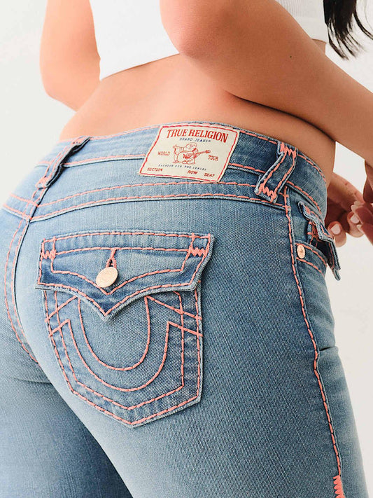 True Religion Super T Joey Flare Fit Blue Mid Rise Washed Jeans