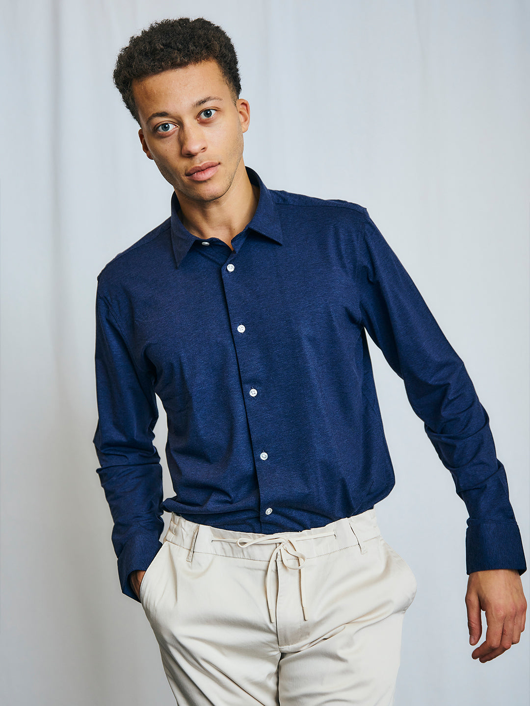 Bruun & Stengade Men Navy Solid Collar Shirt