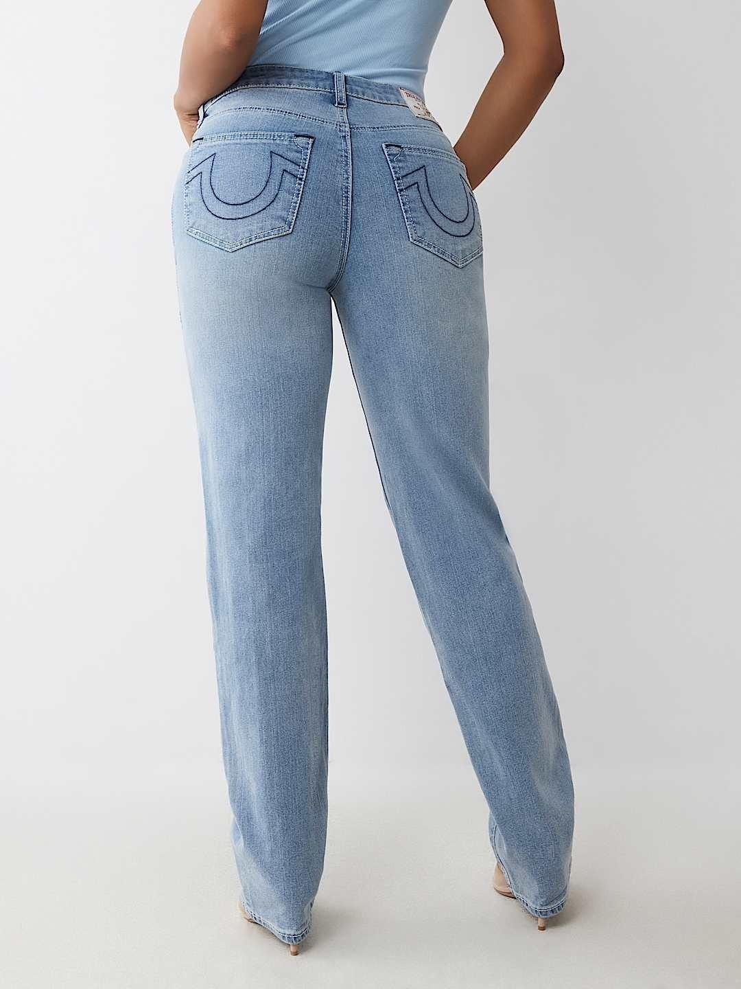 True Religion Women Blue Straight Fit Washed Jeans